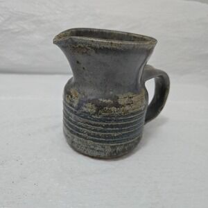 Studio Pottery Pitcher Gray Speckled Stoneware Creamer Hand Thrown Signed